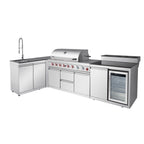 95.8"  6+1 Burner 95,500 BTU Outdoor Kitchen Island Grill Silver + Sink + Refrigerator + Bar Table