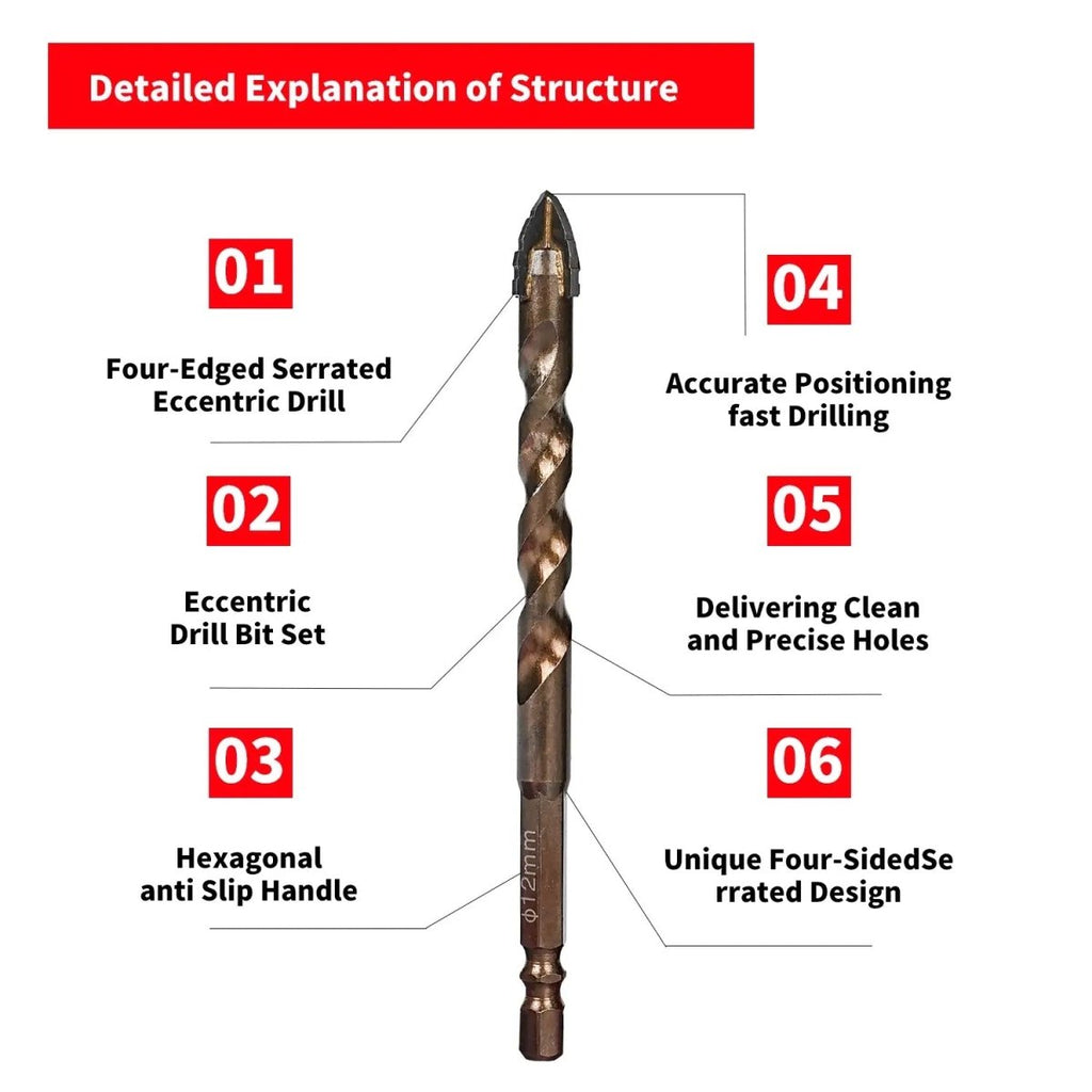 10PCS High-Strength Eccentric Twist Drill Bit,New Four-FluteSawtooth Eccentric Drill Bit,Multifunction Drill Bit Set(5/6/8/10/12)
