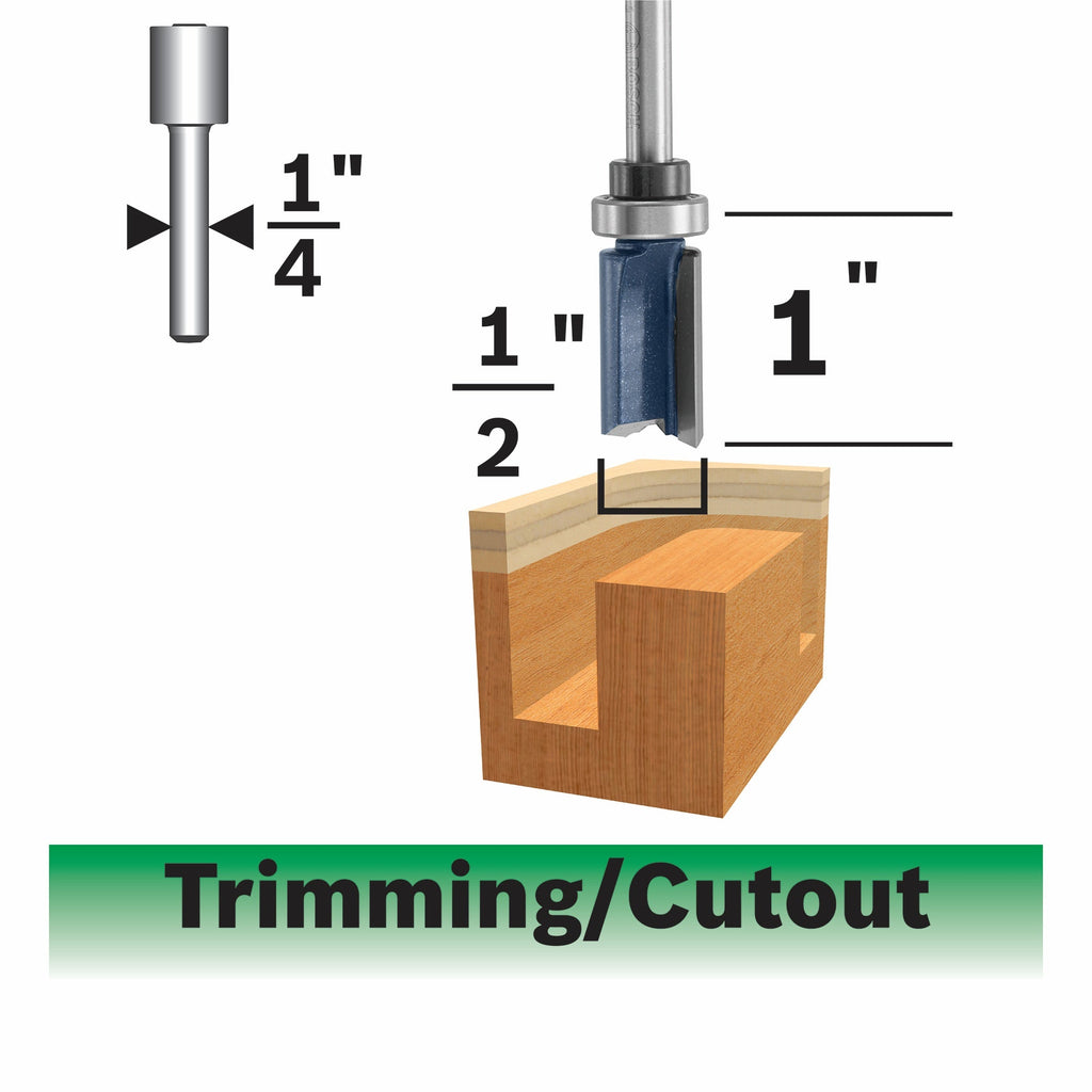 BOSCH 85680MC 1/2 In. x 1 In. Carbide-Tipped Double-Flute Top-Bearing Straight Trim Router Bit