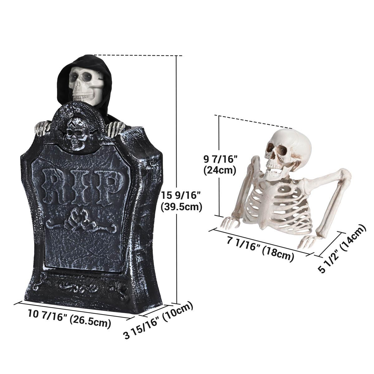 Yescom Tombstone with Groundbreaker Skeleton Halloween Animatronic