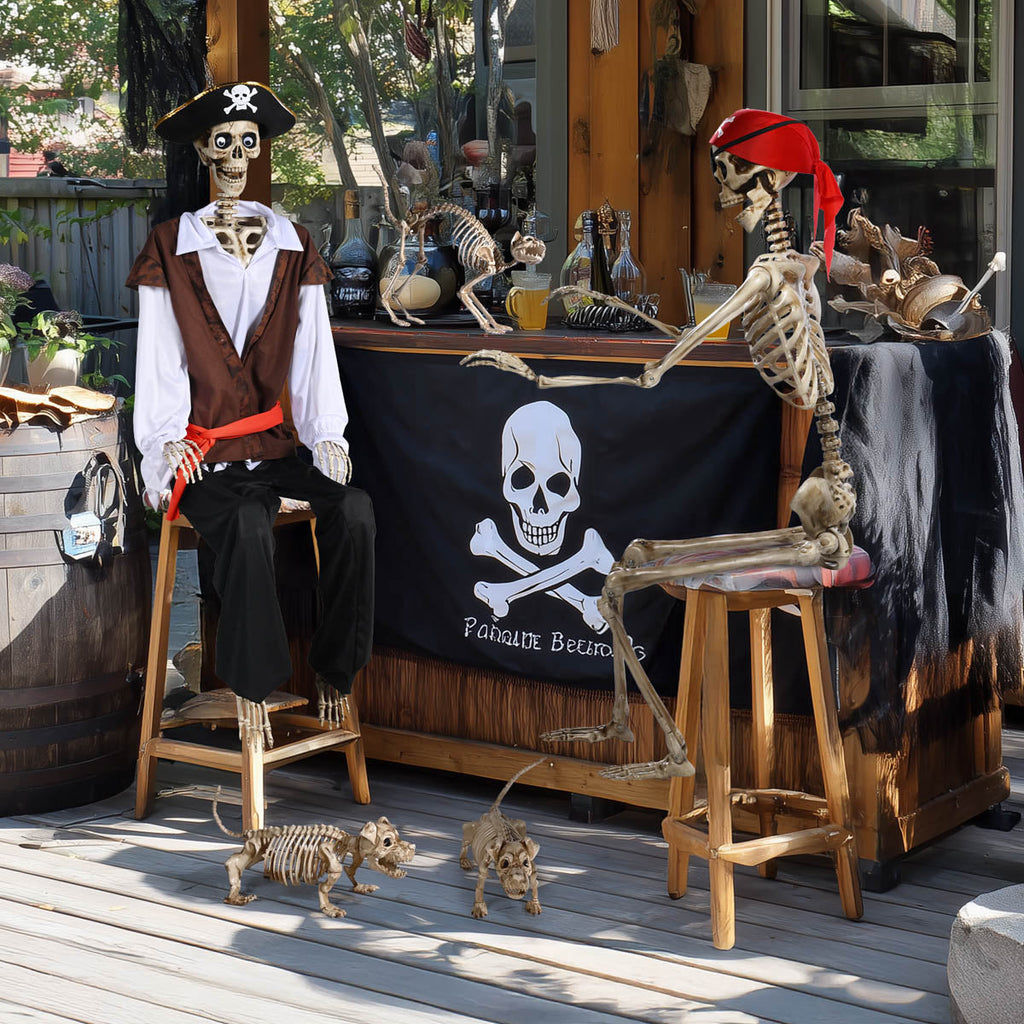 Yescom 5.6Ft Halloween Skeleton Set - Pirate Captain with Dog & Cat