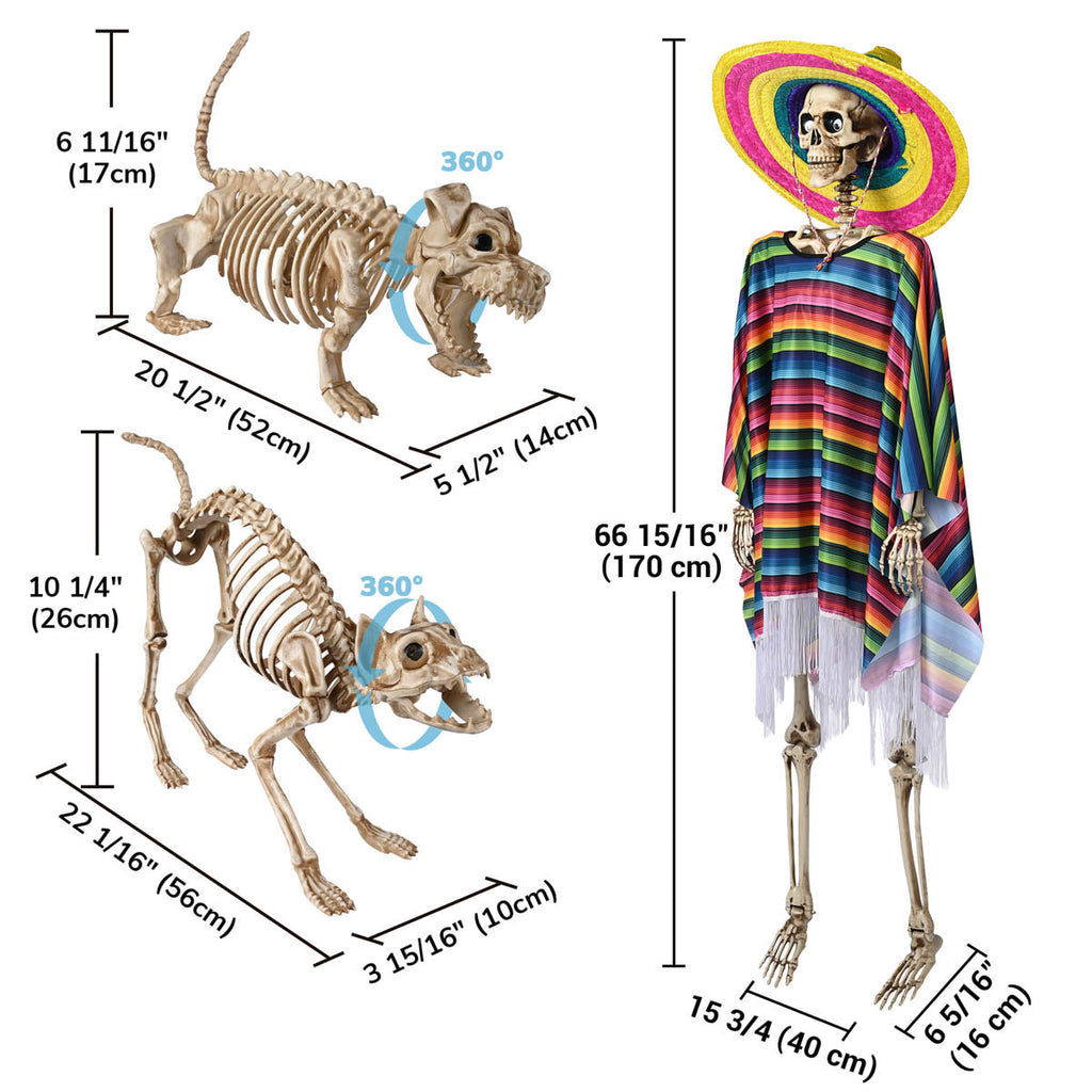 Yescom 5.6Ft Halloween Posable Skeletons & Animal Skeleton Combo