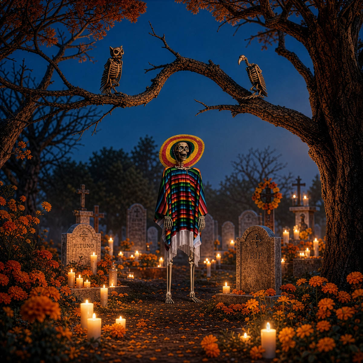 Yescom 5.6Ft Halloween Posable Skeletons with Vulture & Owl Combo