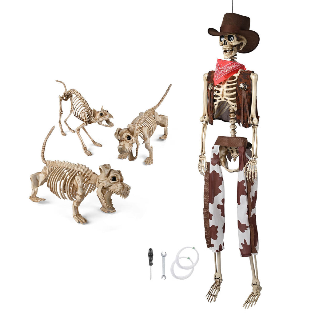 Yescom 5.6Ft Halloween Skeleton Set - Cowboy & Dog