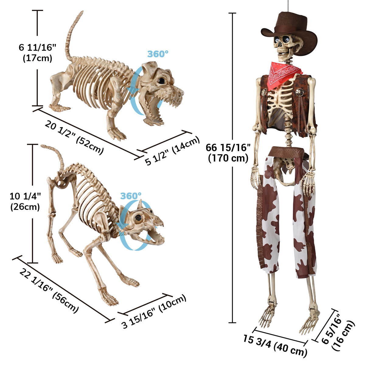 Yescom 5.6Ft Halloween Skeleton Set - Cowboy & Dog