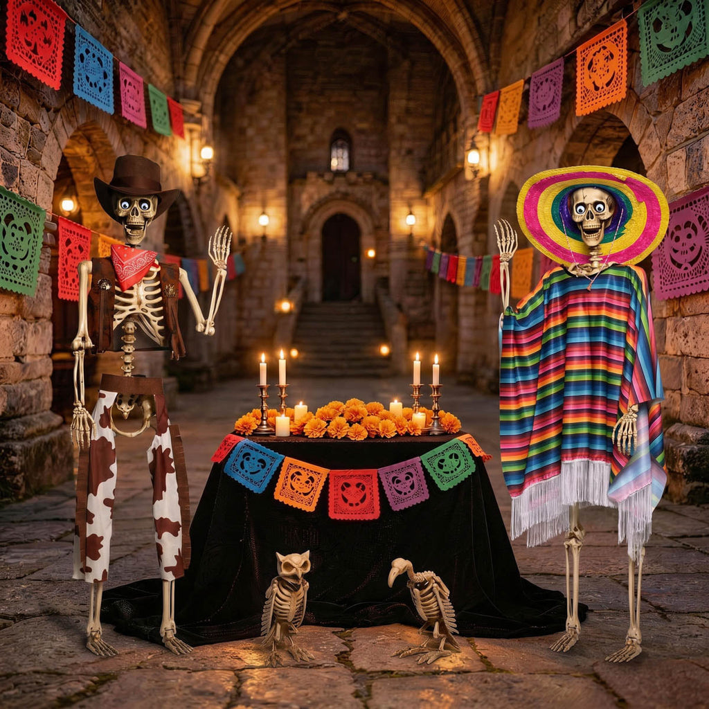Yescom 5.6Ft Posable Cowboy & Day of the Dead Halloween Skeletons Combo