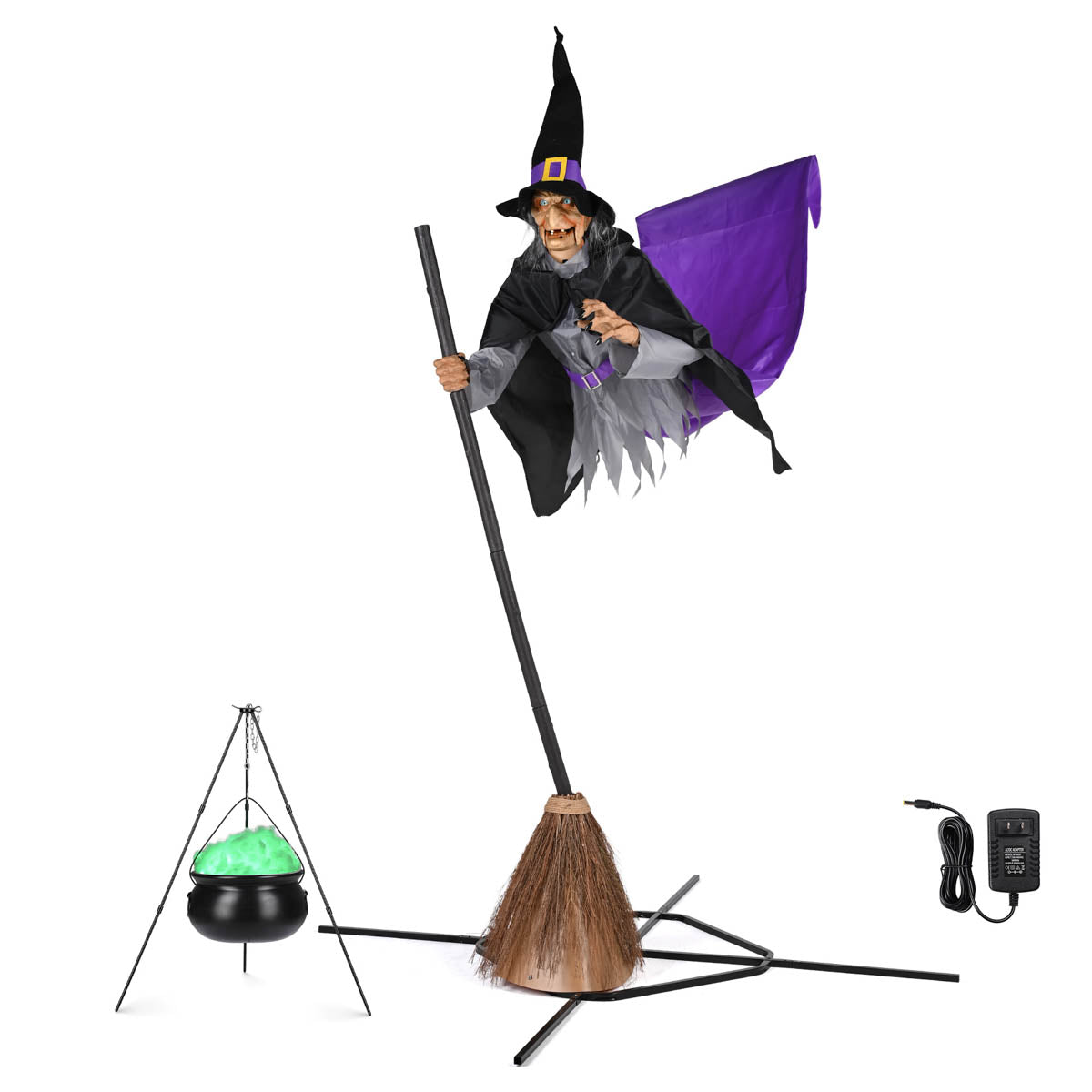 Yescom 9Ft Motion-Activated Flying Witch with Broom & Cauldron