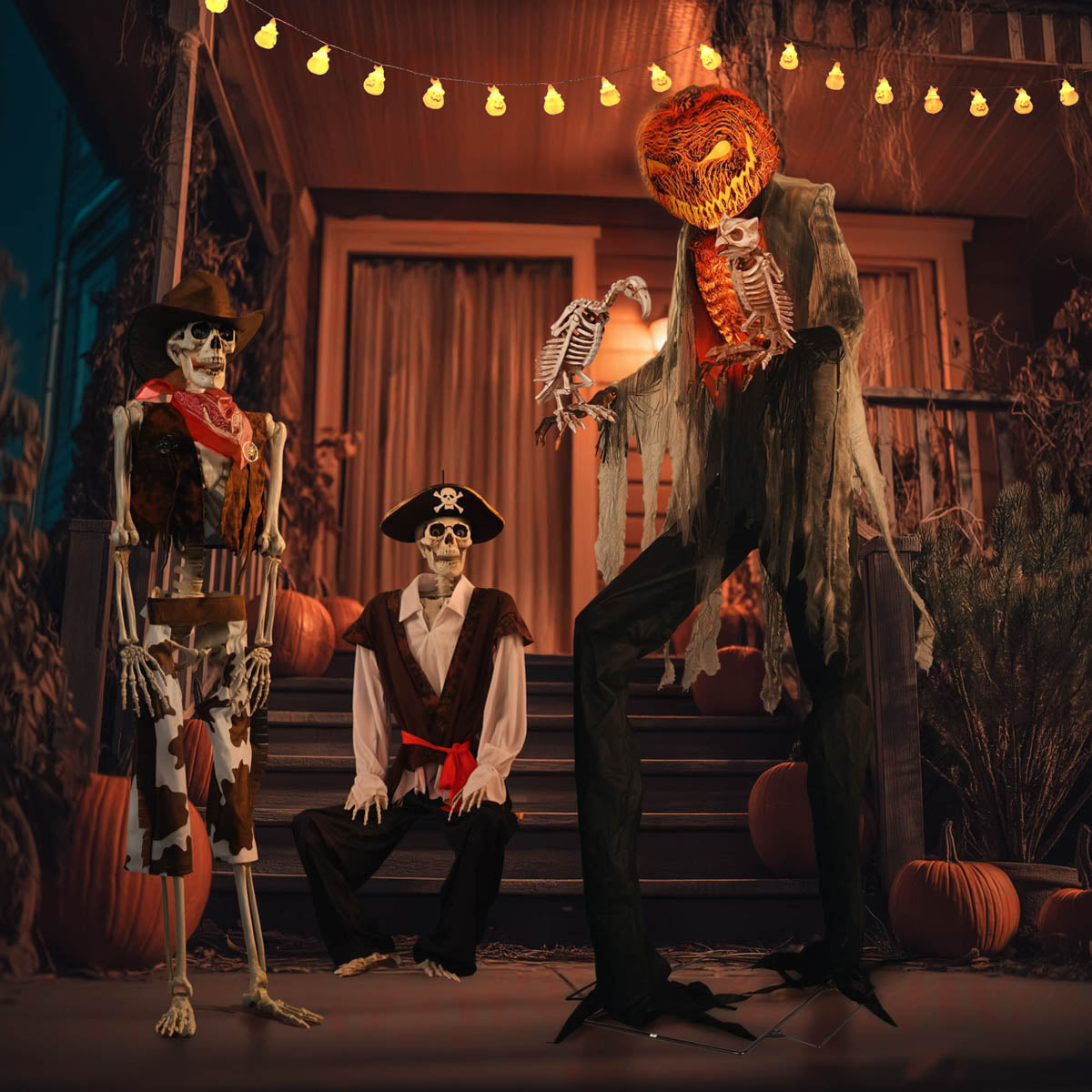 Yescom 7Ft Scary Animated Pumpkin Ghost & Vulture, Owl Skeletons