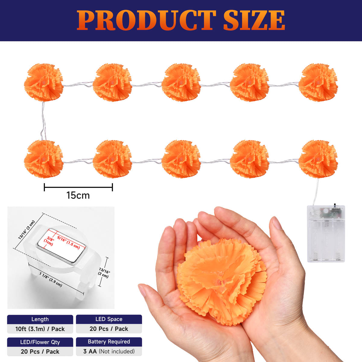 Yescom 2-Pack Marigold String Lights with Magnetic Clips, USB plug-in