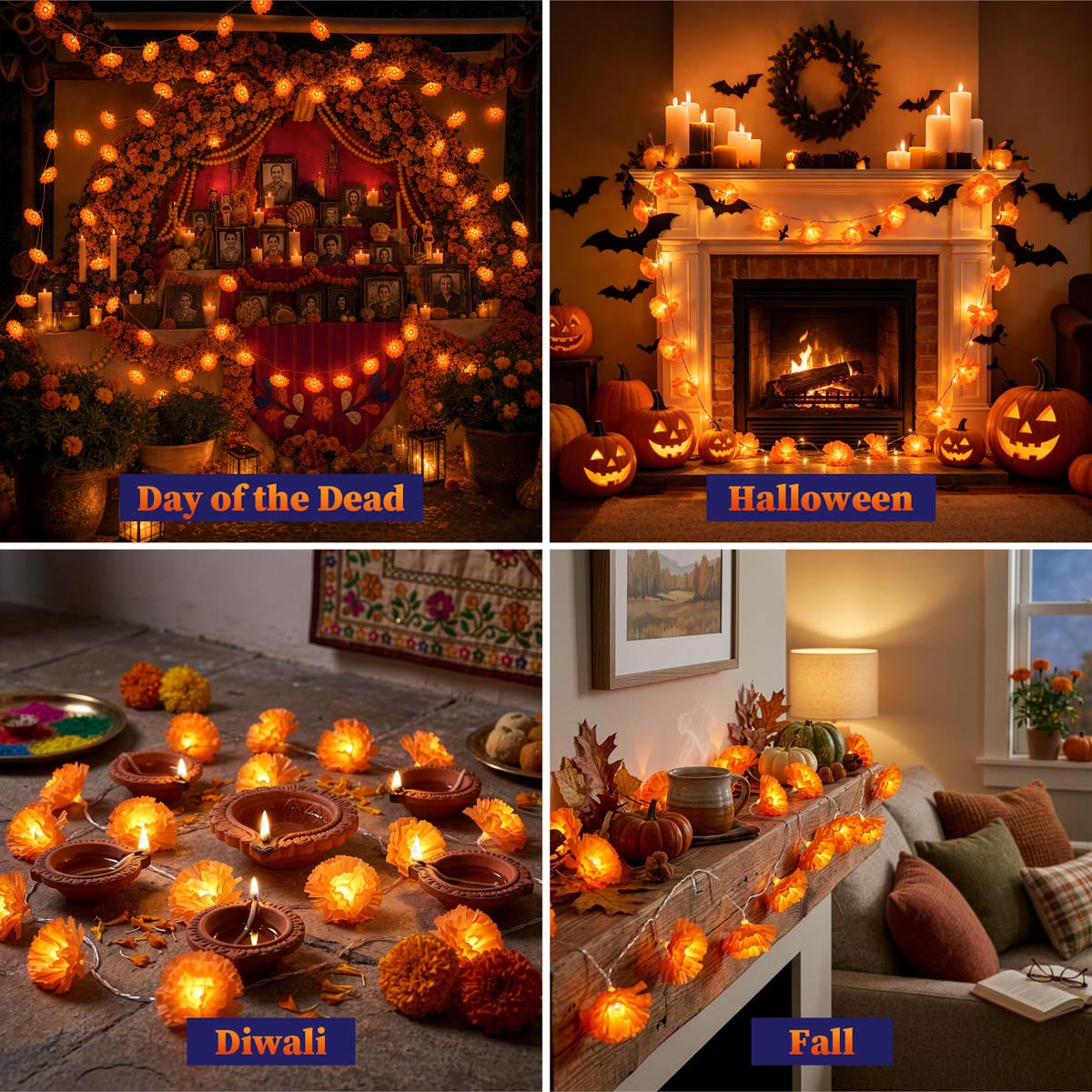 Yescom 2-Pack Marigold String Lights with Magnetic U-Clips, Battery Operated