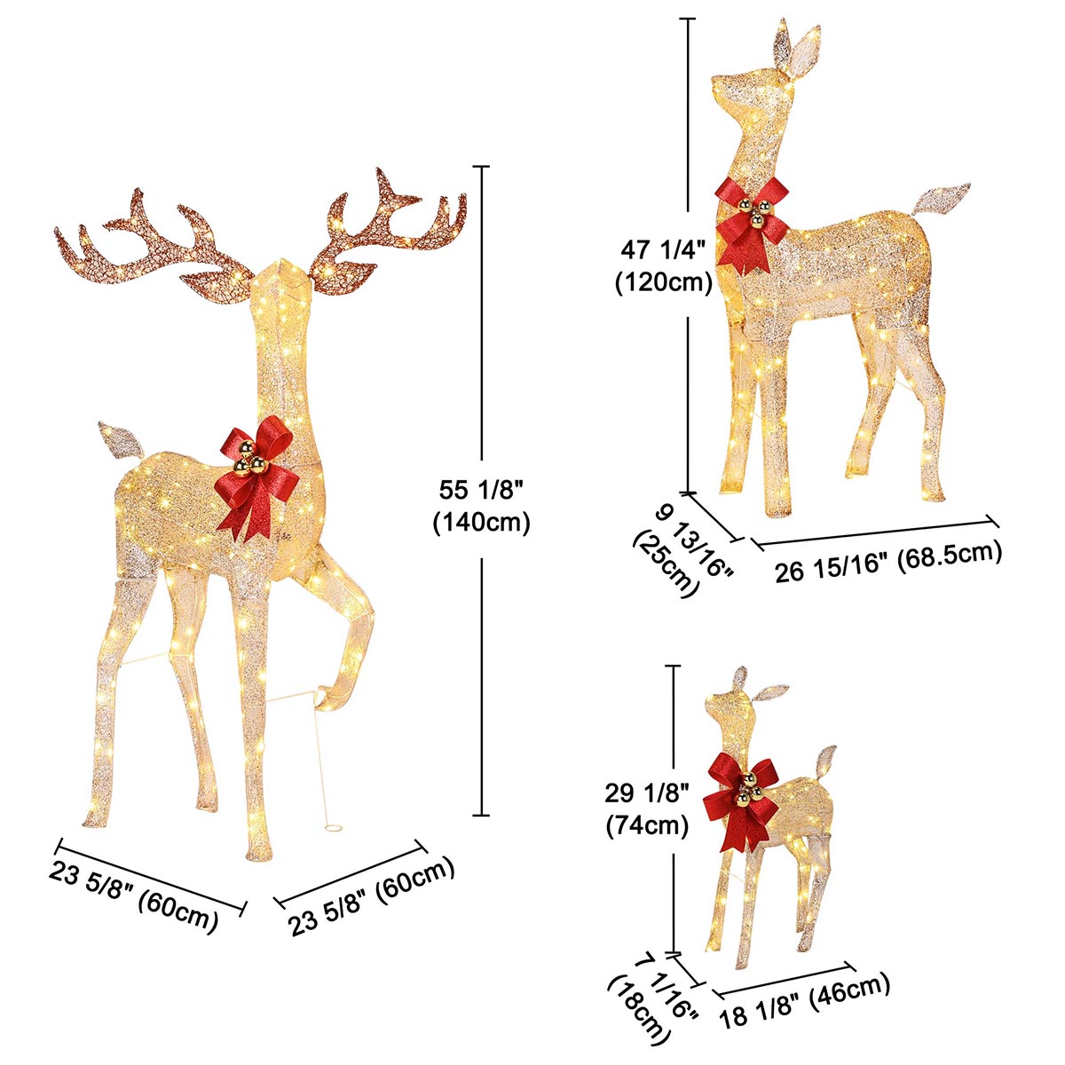 Yescom Outdoor Lighted Christmas Reindeer Family 3pcs