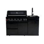 63" 6-Burner 85000 BTU Black Outdoor Kitchen Island Grill + Marble Countertops + Sink
