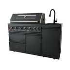 63" 6-Burner 85000 BTU Black Outdoor Kitchen Island Grill + Marble Countertops + Sink