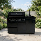63" 6-Burner 85000 BTU Black Outdoor Kitchen Island Grill + Marble Countertops + Sink
