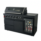 63" 6-Burner Black Outdoor Kitchen Island Grill + Fridge