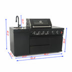 65" 4-Burner 72,000 BTU Black Outdoor Kitchen Island Grill + Round Side Burner