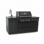 65" 4-Burner 72,000 BTU Black Outdoor Kitchen Island Grill + Round Side Burner