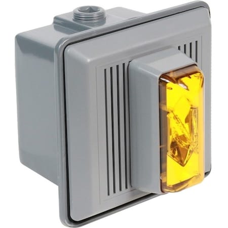 Horn Strobe, Horn, Continuous, 120V AC, 90 dB, Thermoplastic, Amber Lens, Gray Housing