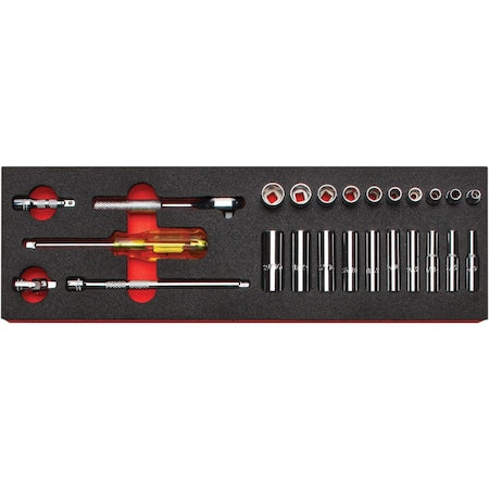 1/4 in Drive Socket Sets SAE 25 Pieces 3/16 to 9/16 in , Polished