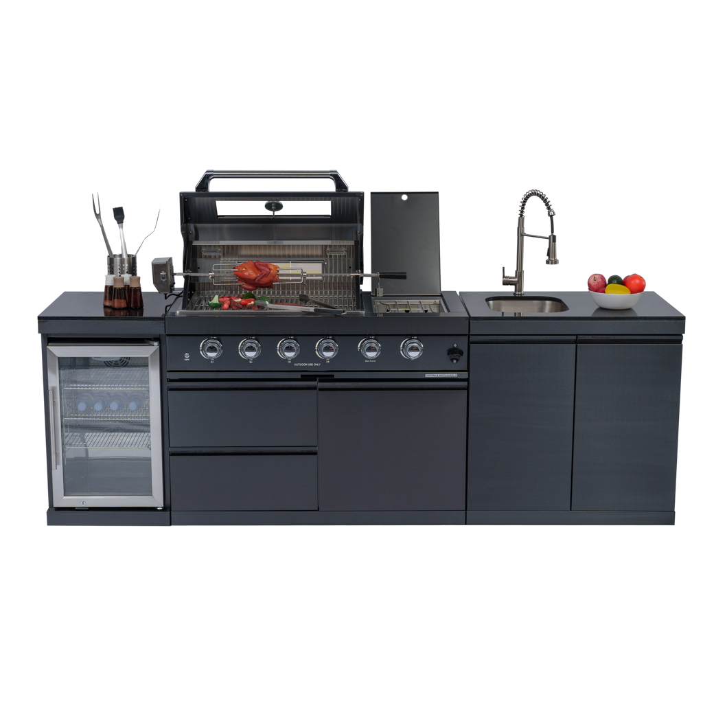 NG 104" 4-Burner 72,000 BTU Black Outdoor Kitchen Island Grill Rotisserie