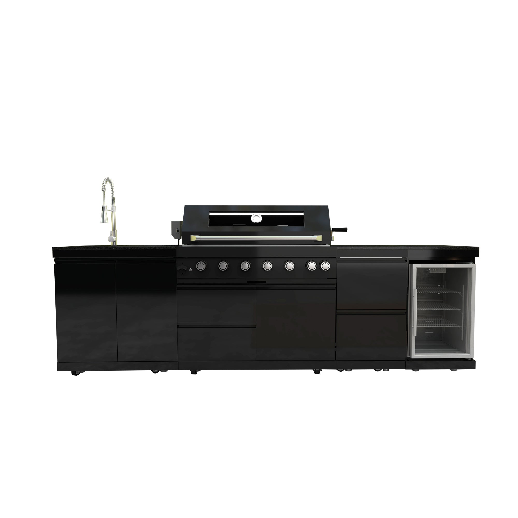115" 6-Burner 85,000 Black Outdoor Kitchen Island Grill Rotisserie kit