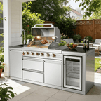 85.2" 4+1 Burner 71500 BTU Silver Outdoor Kitchen Island Grill + Sink + Refrigerator