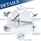 Heavy Duty Toggle Bolts and Wing Nut Kit 50 Sets- 1/8'', 3/16'', 1/4'' Drywall Anchors & Screws Assortment with Nuts & Washers for Wall Mounting & Hanging