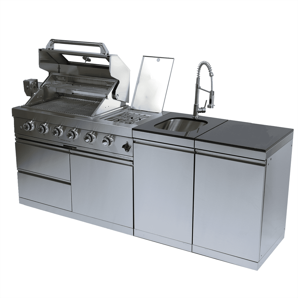 85" 4-Burner 72,000 BTU Silver Outdoor Kitchen Island Grill + Side Burner + Storage Cabinets & Drawers