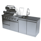 85" 4-Burner 72,000 BTU Silver Outdoor Kitchen Island Grill + Side Burner + Storage Cabinets & Drawers