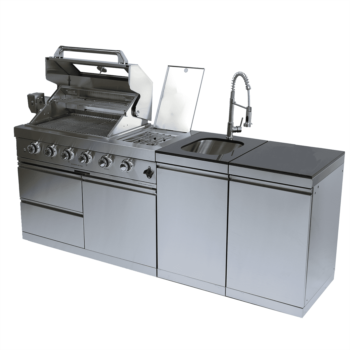 85" 4-Burner 72,000 BTU Silver Outdoor Kitchen Island Grill + Side Burner + Storage Cabinets & Drawers