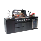 NG 85" 4-Burner 72,000 BTU Black Outdoor Kitchen Island Grill + Refrigerator + Sink