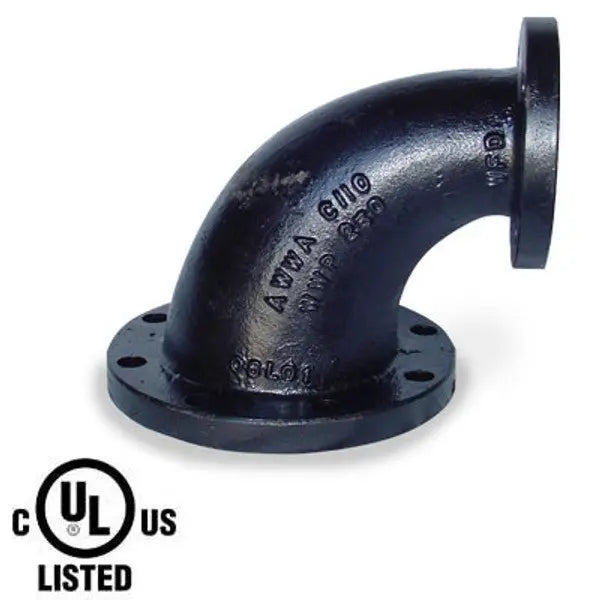 8" X 6" Black Cast Iron Flanged Reducing Elbow 90 Degree