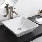Aquaterior 16" Square Porcelain Bathroom Sink Vanity Vessel w/ Drain