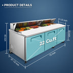 72" Width Commercial Refrigerators Sandwich & Salad Prep Table with a Butcher Block Cutting Board
