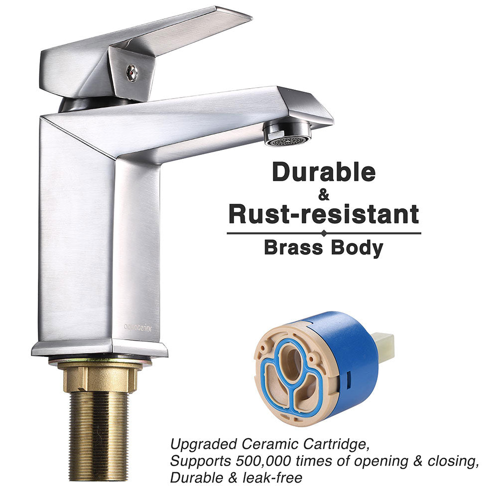 Aquaterior Bathroom Sink Faucet Square 1-Handle Cold & Hot, 7"H