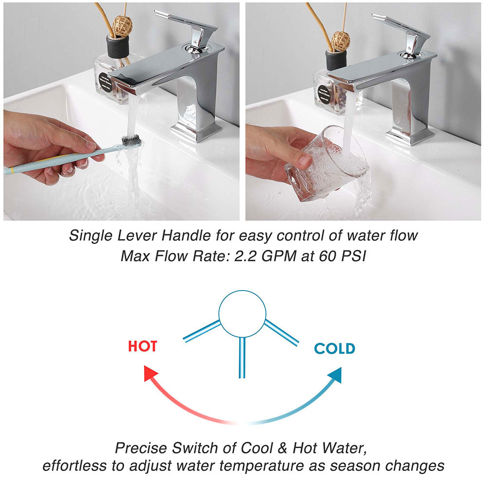 Aquaterior Bathroom Sink Faucet 1-Handle Cold & Hot, 6.7"H