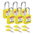 Padlock, Keyed Alike, Nylon, Yellow, 1 1/2 in Shackle Height, 1 1/2 in Body Width, 6 No. of Keys