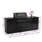 85" 4-Burner 85,000 BTU Black Outdoor Kitchen Island Grill + Storage Cabinets + Sink