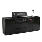85" 4-Burner 85,000 BTU Black Outdoor Kitchen Island Grill + Storage Cabinets + Sink