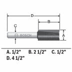 BOSCH 85252MC 1/2 In. x 2-1/2 In. Carbide-Tipped Double-Flute Straight Router Bit