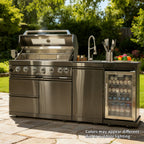 NG 85" 6-Burner 85,000 BTU Black Outdoor Kitchen Island Grill Refrigerator + Rotisserie Kit + Sink