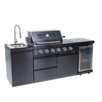NG 85" 4-Burner 72,000 BTU Black Outdoor Kitchen Island Grill + Refrigerator + Sink