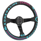 Universal 350mm 3"Deep Dish 6-Bolt Steering Wheel Black Leather Adrenaline Chaser