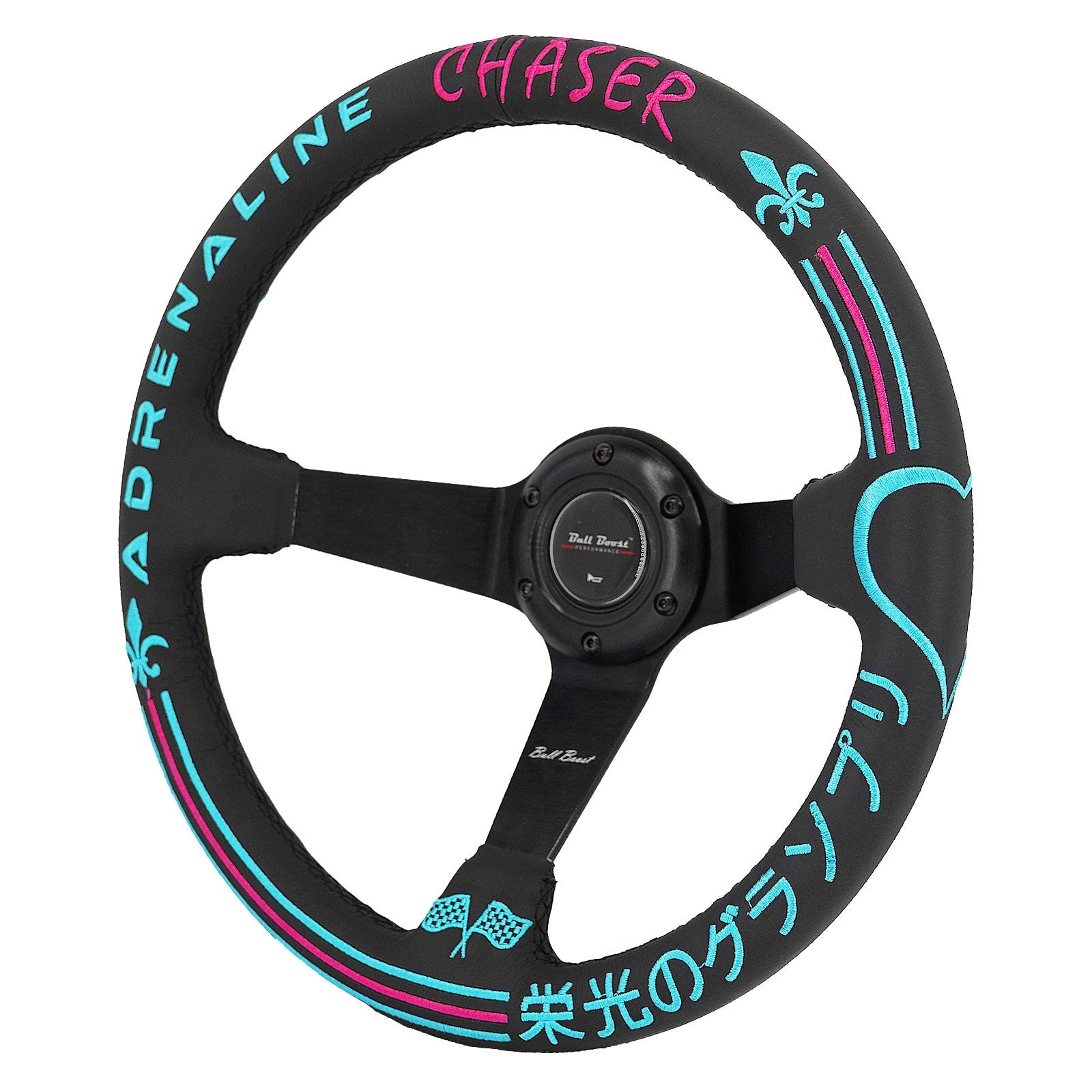 Universal 350mm 3"Deep Dish 6-Bolt Steering Wheel Black Leather Adrenaline Chaser