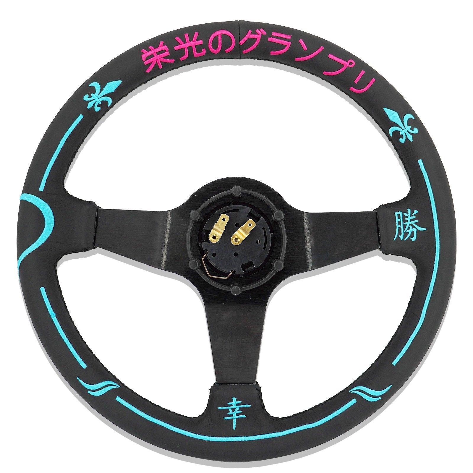 Universal 350mm 3"Deep Dish 6-Bolt Steering Wheel Black Leather Adrenaline Chaser