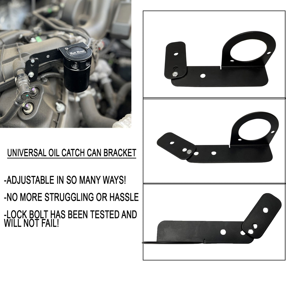 Adjustable Billet Baffled Oil Catch Can Reservoir Tank Racing 2-Port V2 Bracket