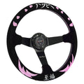 Heart Bliss Universal 350mm 3" Deep Dish 6-Bolt Steering Wheel Black Suede