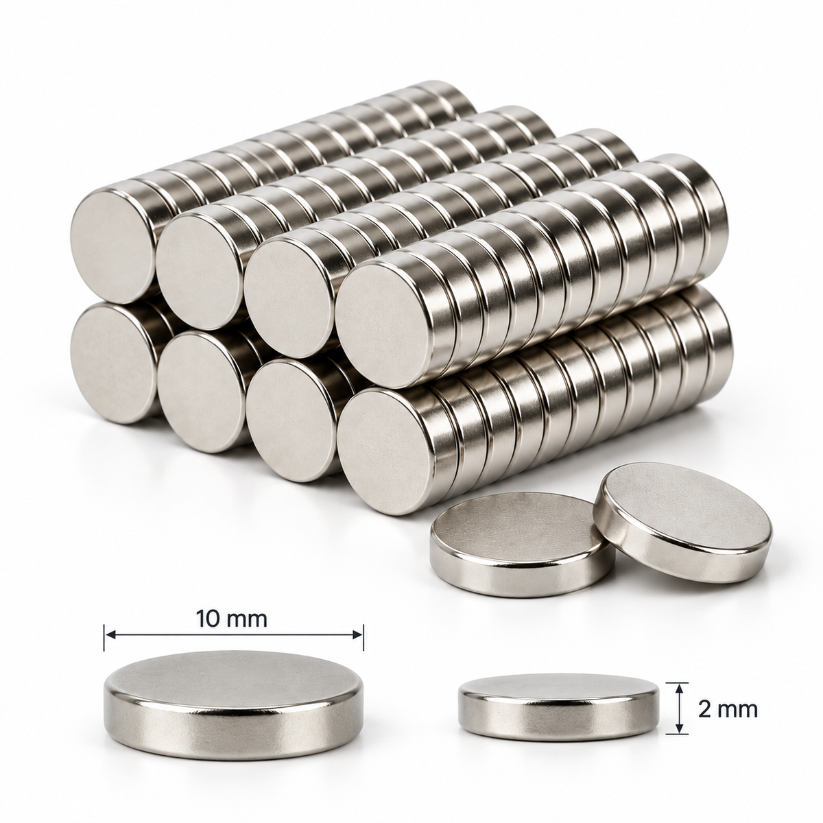 Neodymium Disc Magnets – 10mm x 2mm, 50-Pack