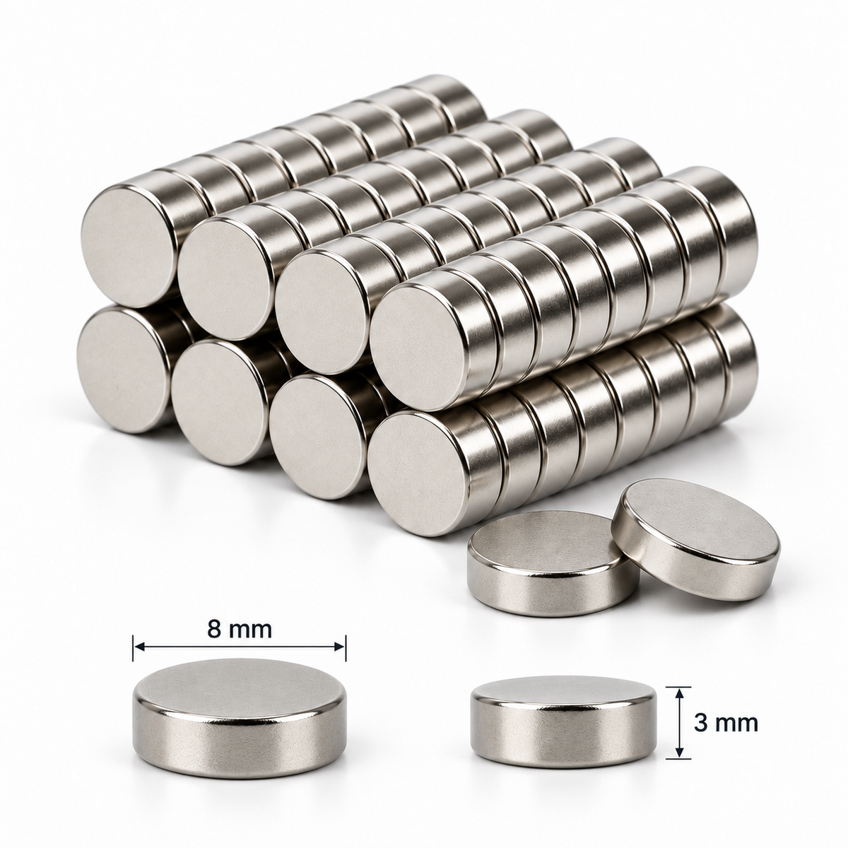 Neodymium Disc Magnets – 8mm x 3mm, 50-Pack