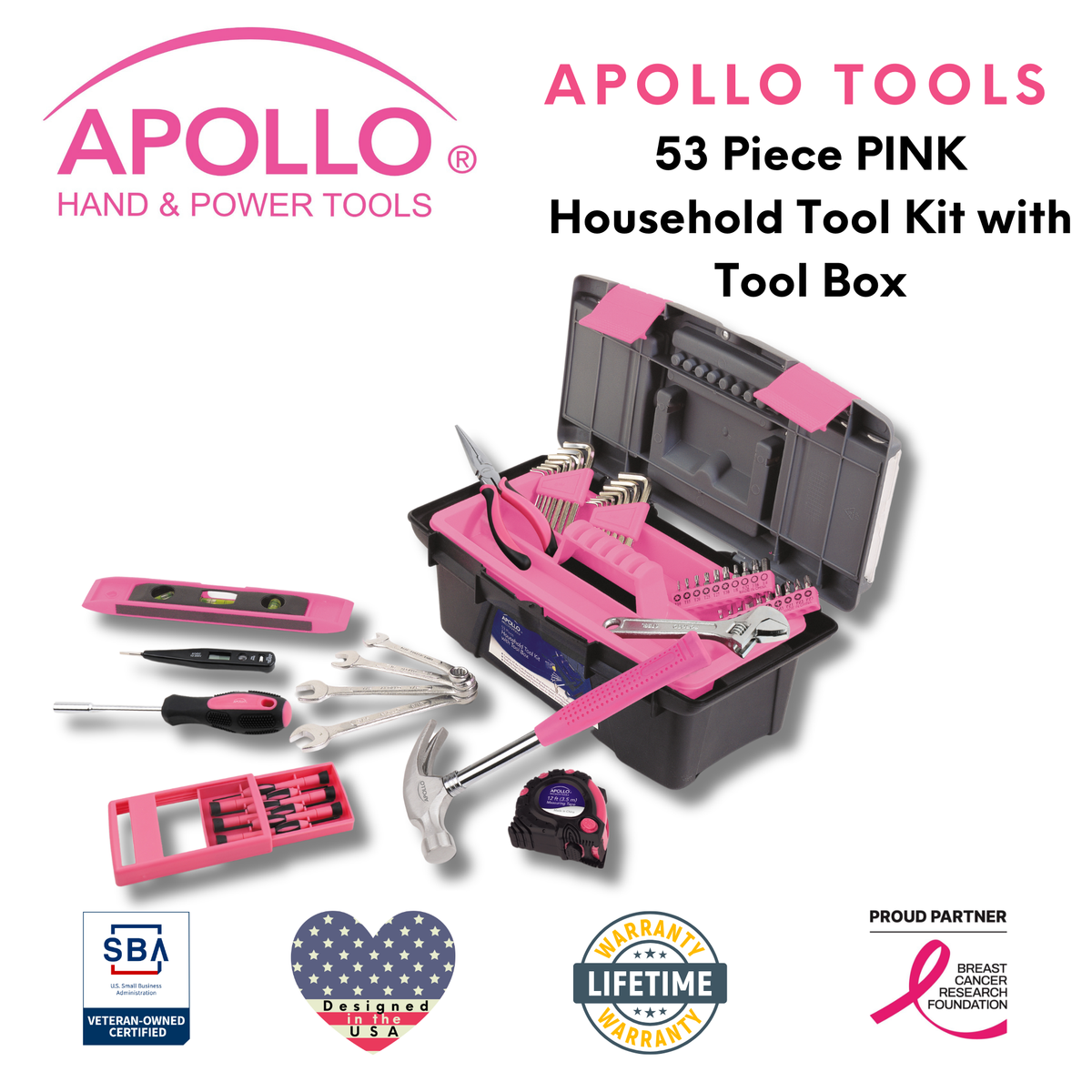 53 Piece Household Tool Kit with Tool Box Pink- DT9773P
